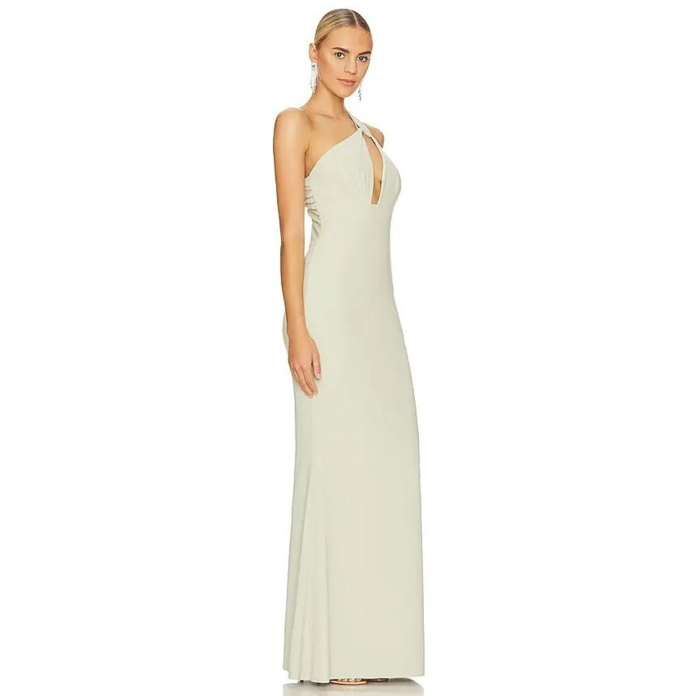 Katie May One Shoulder Keyhole Cutout Gown Sage Green Maxi Dress NWT